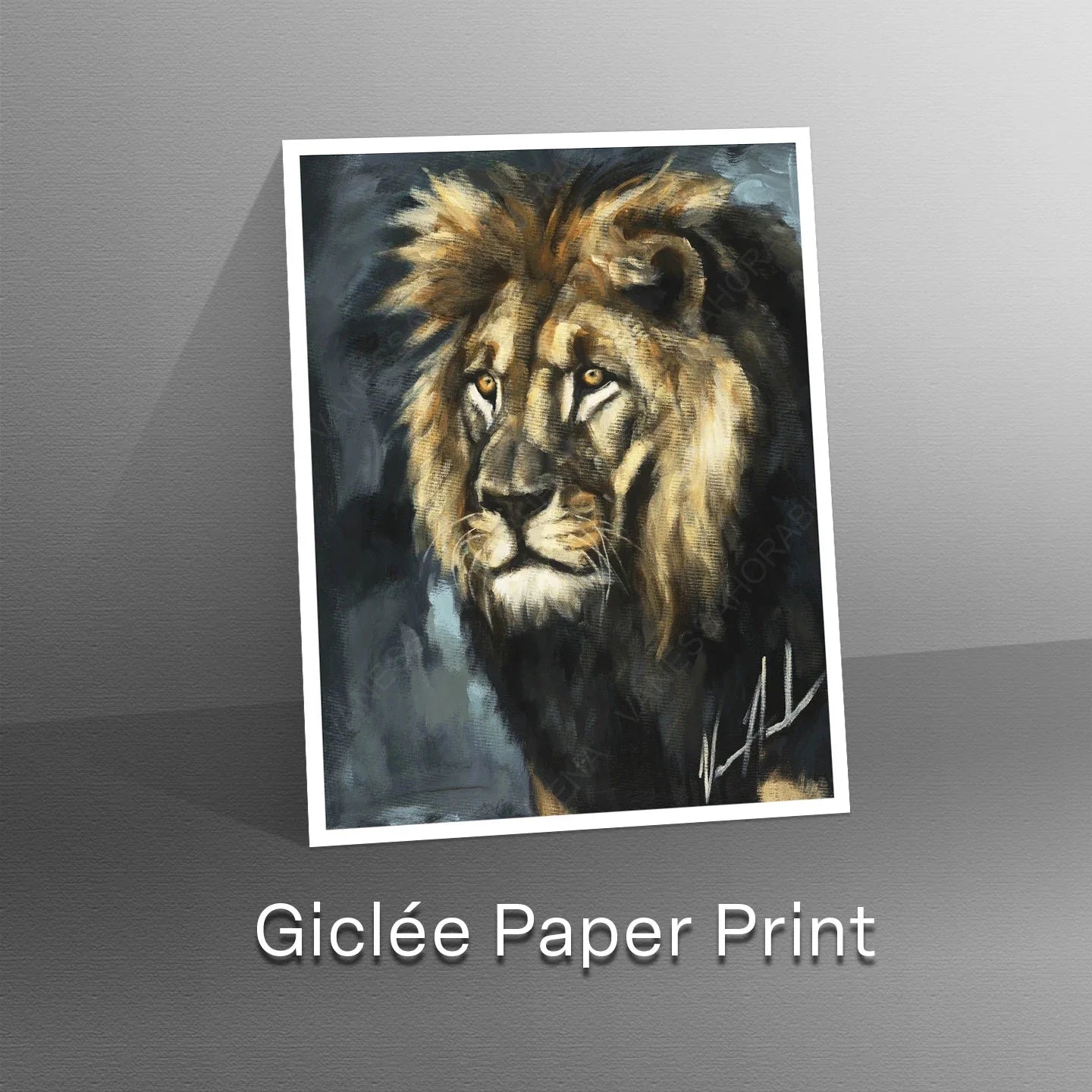Lion art print titled "Walking in the Authority of the King" by Vanessa Horabuena, showcasing a majestic lion illustration.