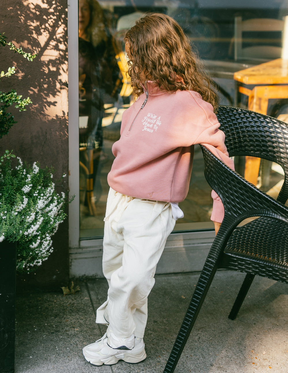 Kids Jesus-themed half-zip jacket by Elevated Faith featuring a friendly design, perfect for children’s casual wear.