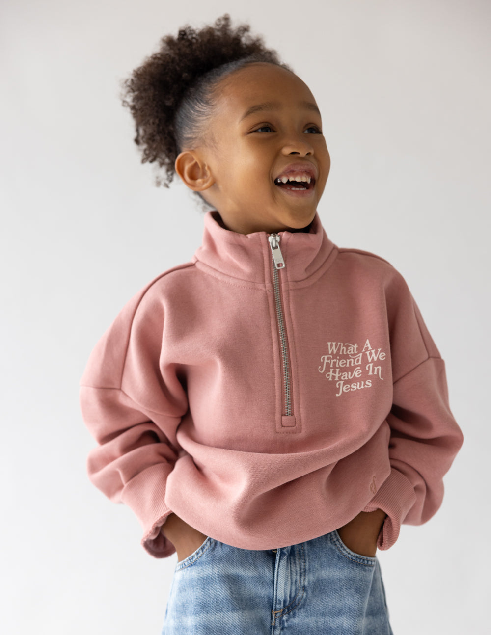 Kids jacket by Elevated Faith featuring a half-zip design with Christian-themed graphics and a cozy, casual fit.