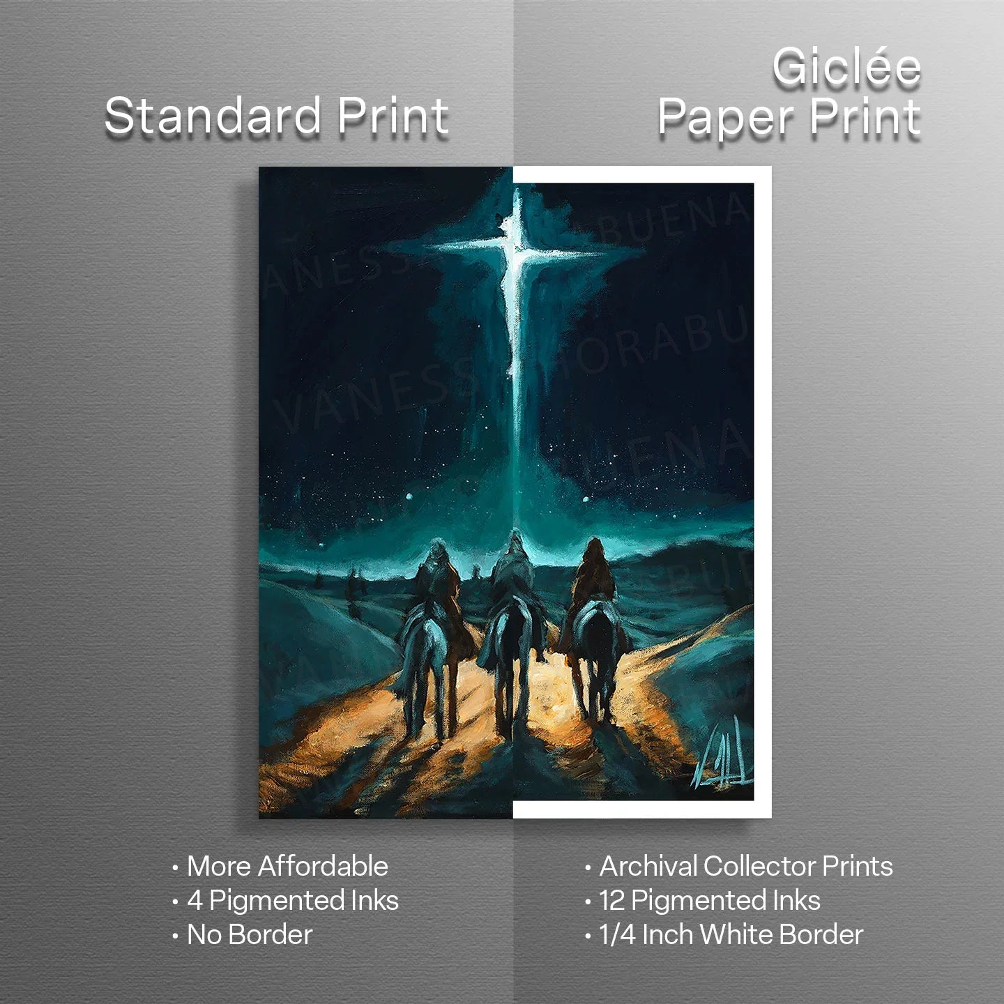 Jesus art print titled "Whom Do You Seek?" by Vanessa Horabuena, featuring a detailed depiction of Jesus in a classic art style.