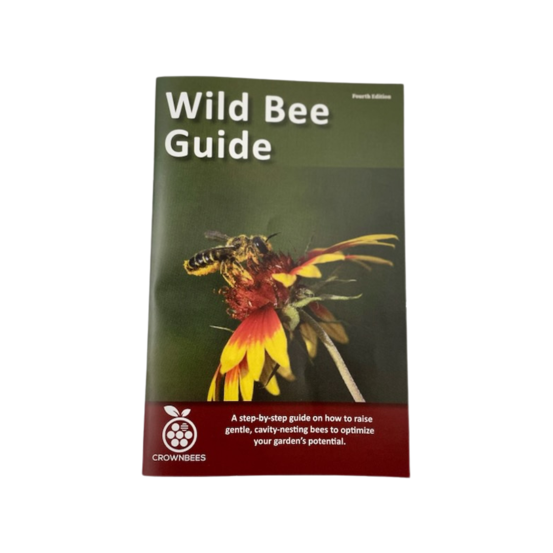 Cover image of the Wild Bee Guide, Fourth Edition by CrownBees, featuring illustrations of wild bees and native pollinators.
