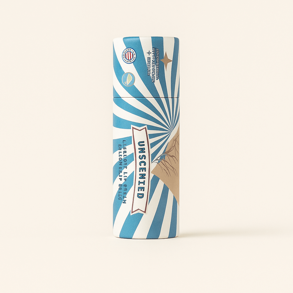 Lady May Tallow Lip Balm tube with natural beef tallow ingredient label, showcasing a soothing lip care product.