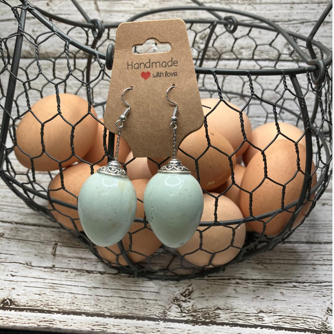 Celadon quail egg earrings by Quailkeeper, featuring delicate quail eggs in a natural setting, handcrafted jewelry by Quailz.com.