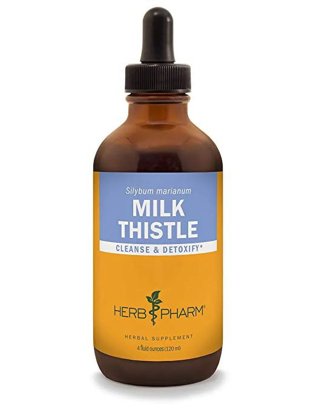 Cozy Farm Herb Pharm Milk Thistle liver support supplement in a 4 oz bottle with a green label and herbal imagery.