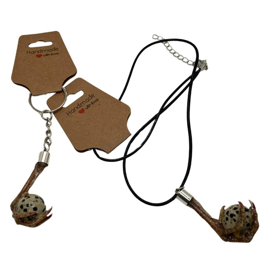 Quailz.com Quail Feet Necklace with chain, featuring detailed bird foot pendant on a silver chain.
