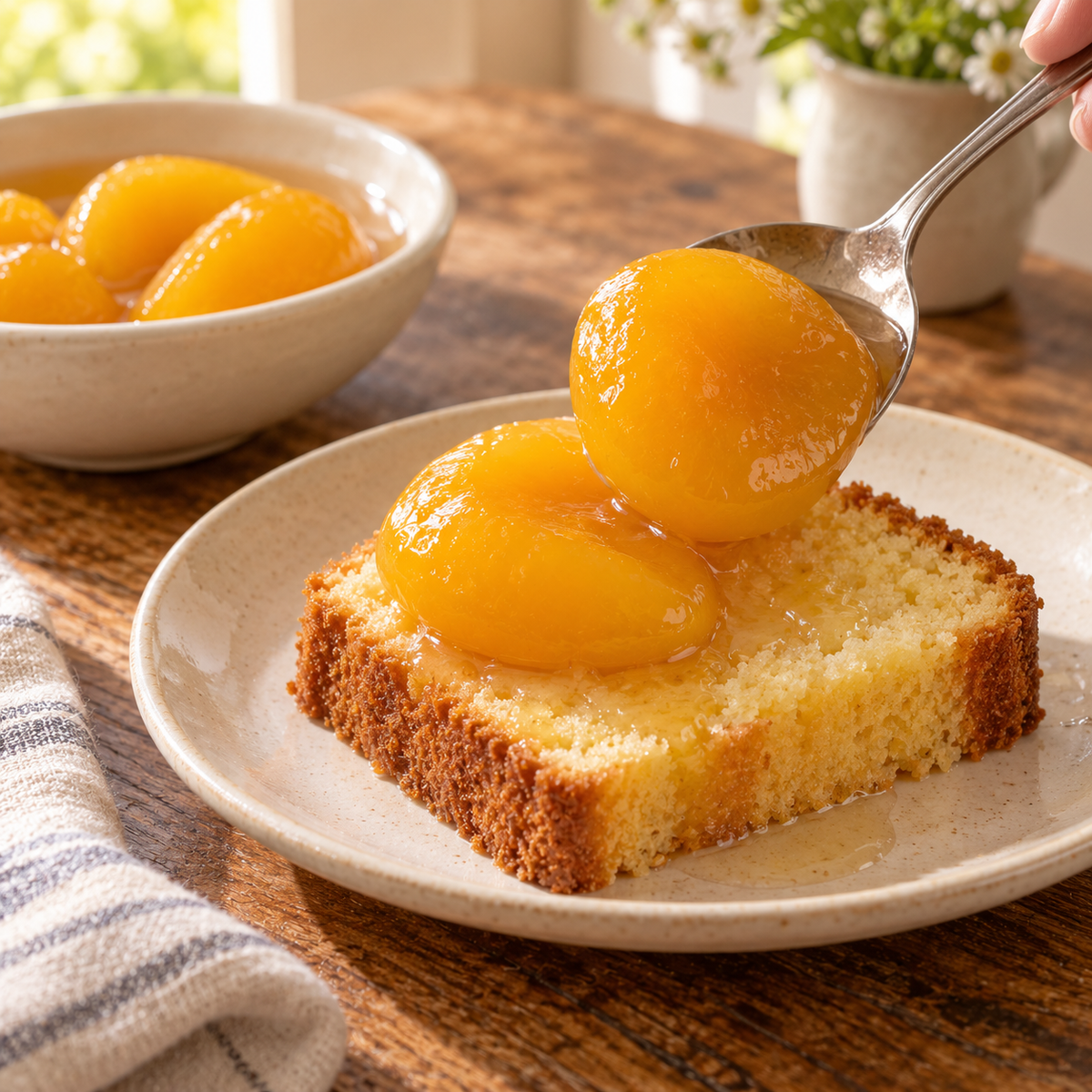 Canned Amish Country Store Spiced Peaches in a 32oz jar, showing slices of peaches with cinnamon and spices in syrup