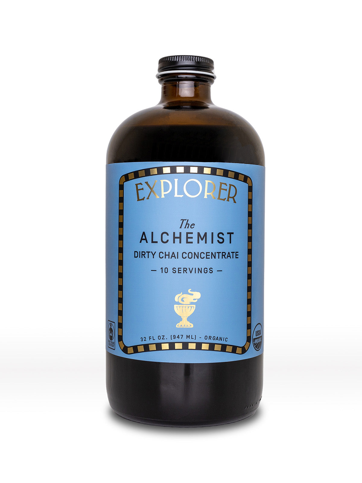 Front view of Explorer Cold Brew 32oz Chai Concentrate bottle, showcasing the tea and infusions product with a clear label.