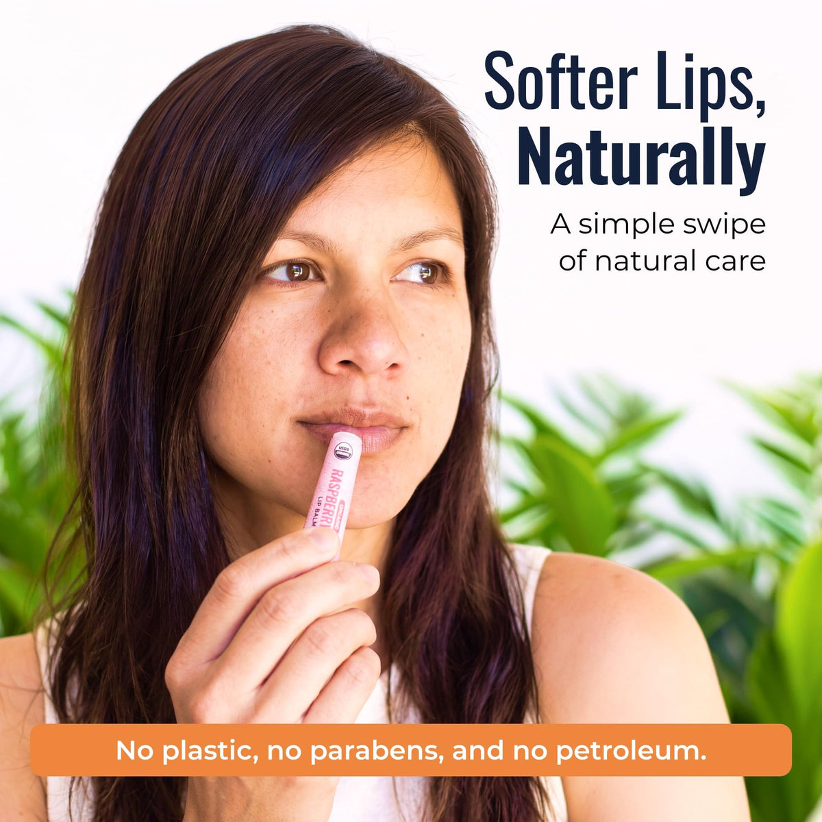 All-natural lip balm from ZeroWasteStore.com with smooth, moisturized lips and natural ingredients in a sleek container.