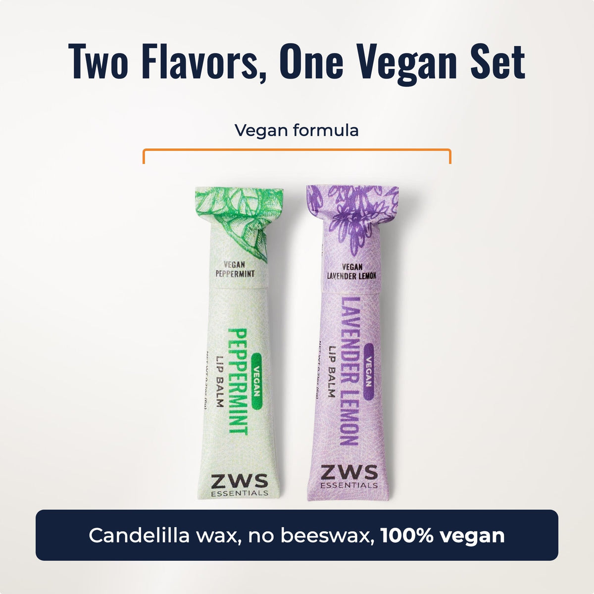 All natural vegan lip balm duo with zero waste packaging, featuring nourishing plant-based ingredients in eco-friendly containers.
