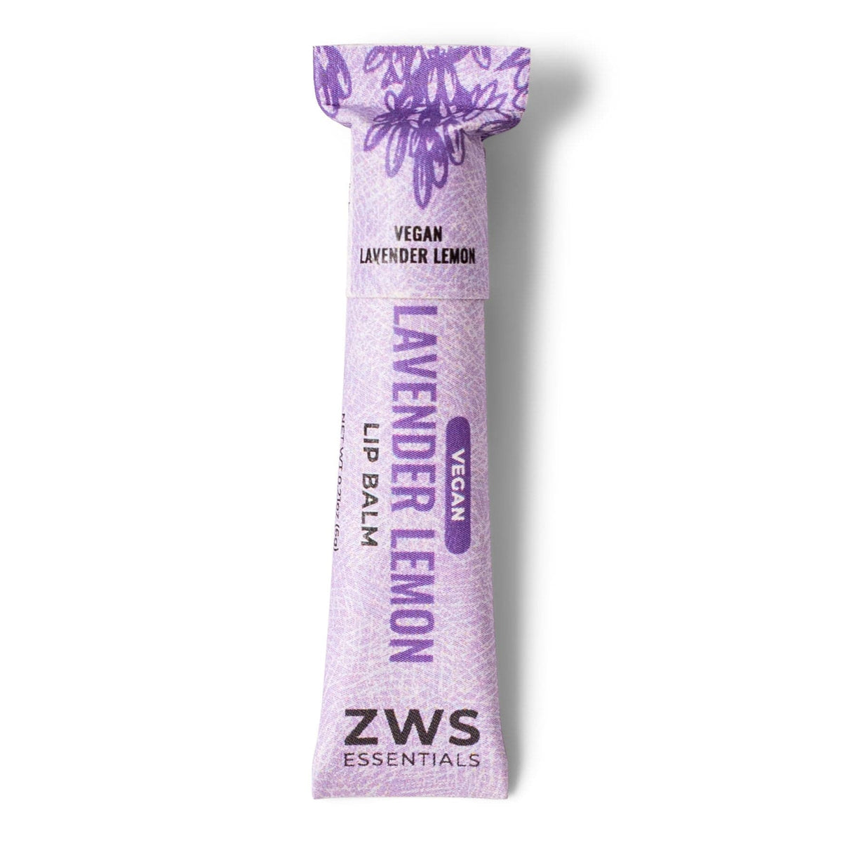 Vegan lavender lemon all-natural lip balm in a small tin container, featuring botanical ingredients and natural packaging.