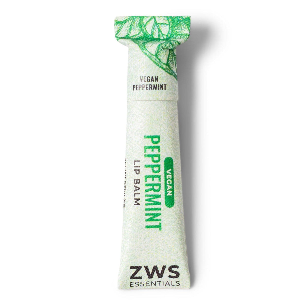 All-natural vegan peppermint lip balm from ZeroWasteStore.com, showing a tube with mint flavor and eco-friendly packaging