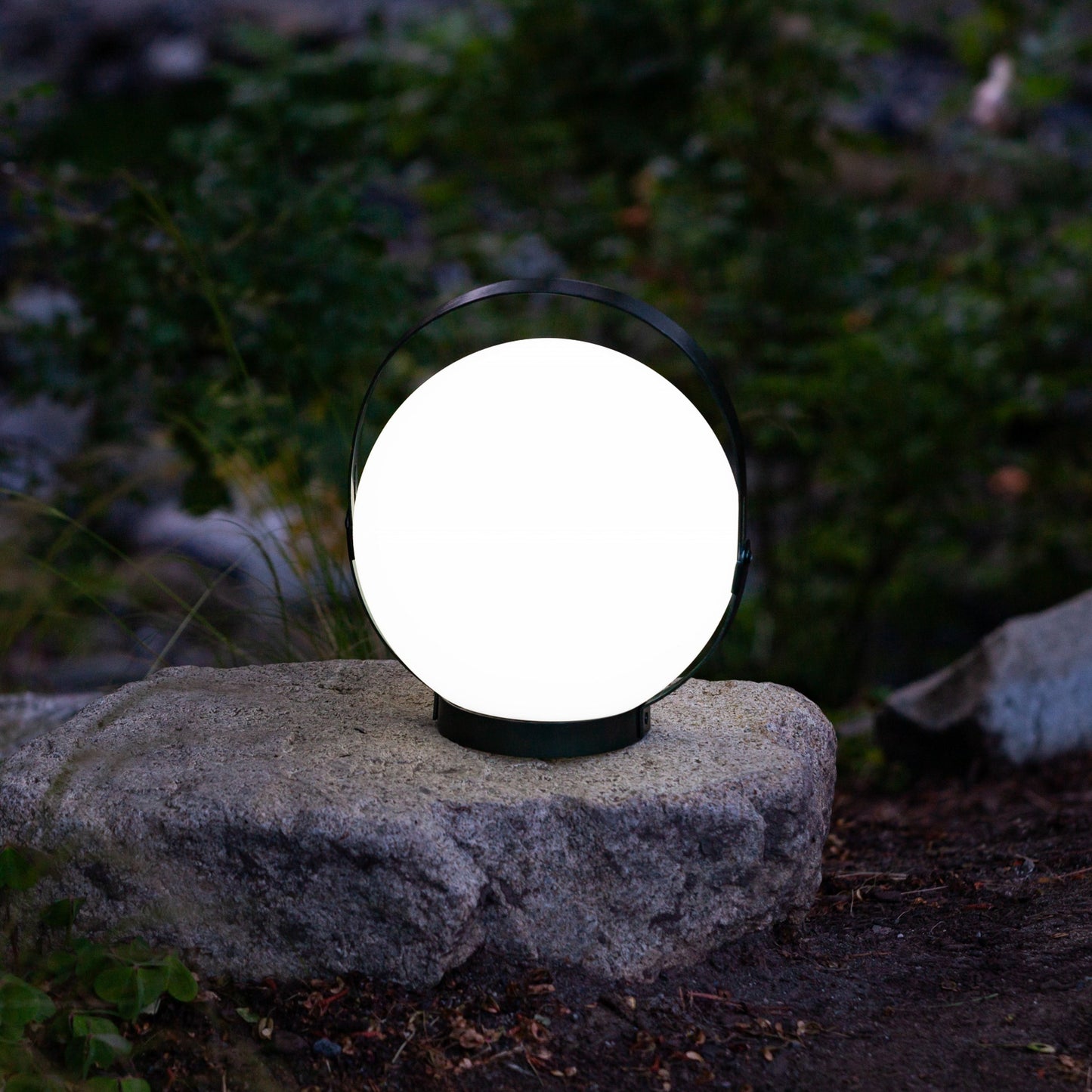 Allsop Home & Garden Moonrise portable rechargeable LED lantern, compact outdoor lantern with bright light and handle for easy carrying.