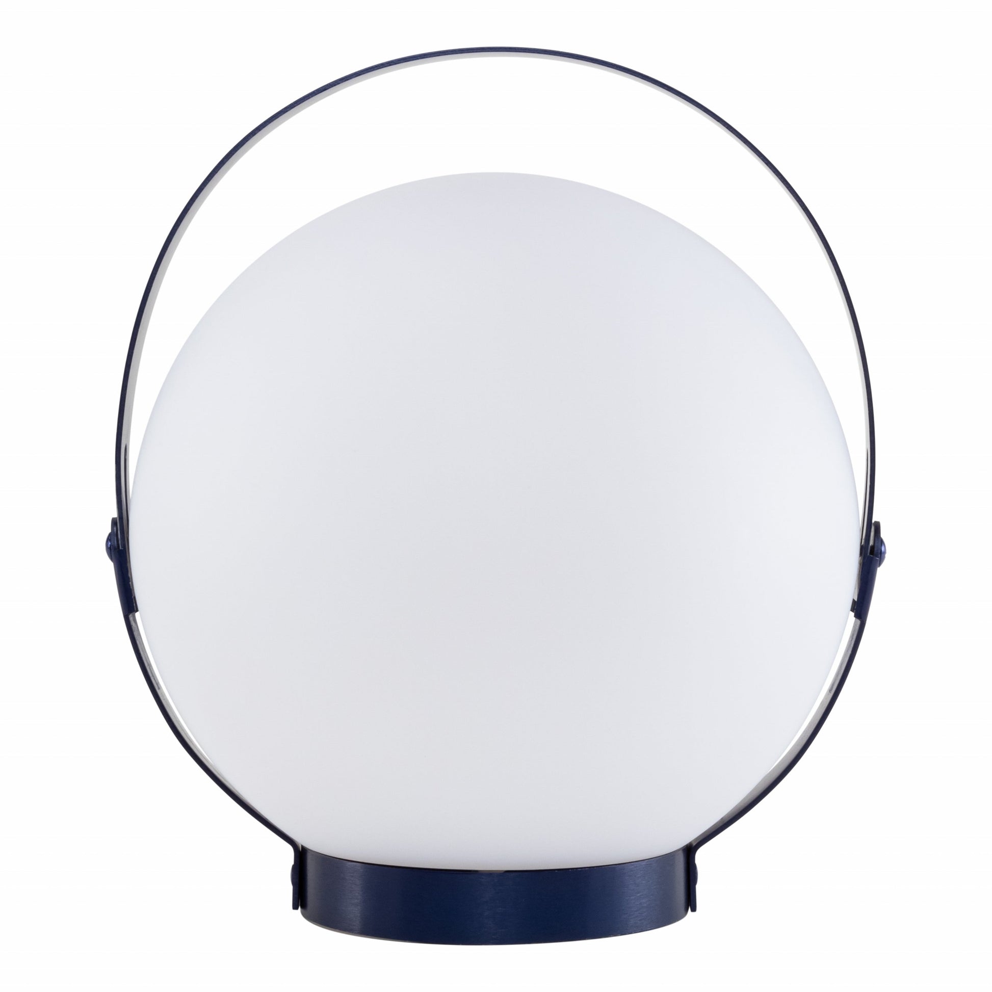 Allsop Home & Garden Moonrise portable rechargeable LED lantern with handle, glowing softly, ideal for outdoor lighting and camping.