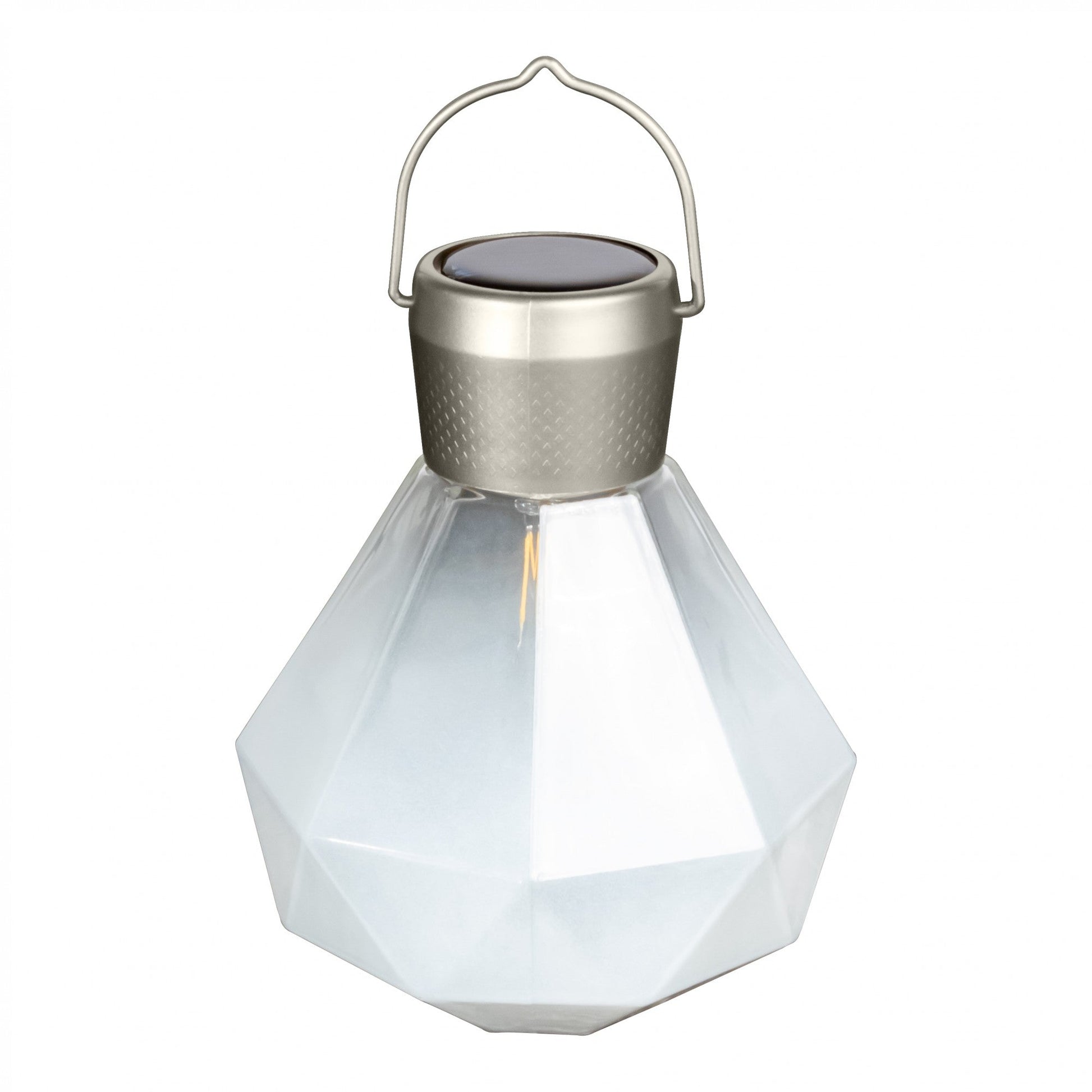 Allsop Home & Garden 5.5-inch Gem Light Glass Solar Lanterns with milk-colored, decorative glass for outdoor illumination.