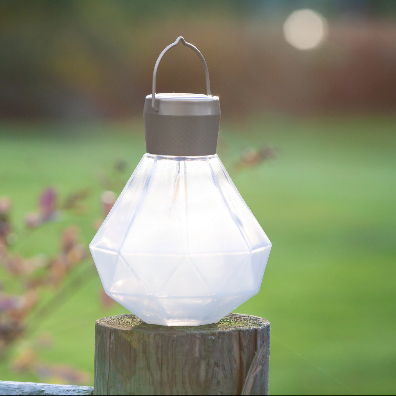 Allsop Home & Garden 5.5-inch Gem Light Glass Solar Lanterns, decorative outdoor lanterns with clear glass and solar-powered lighting.