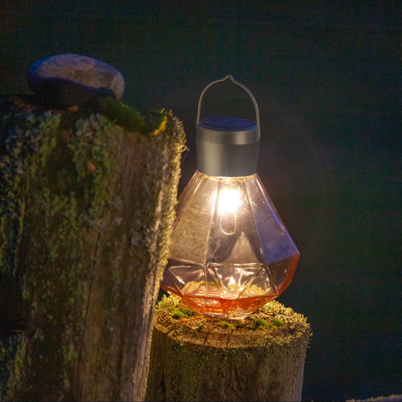 Allsop Home & Garden 5.5-inch Gem Light Glass Solar Lanterns with clear glass and decorative design for outdoor lighting.