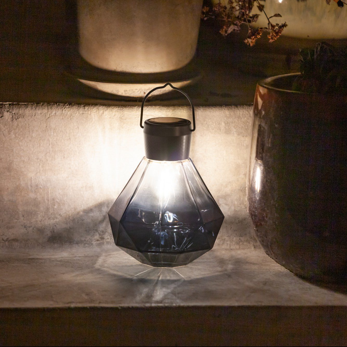 Allsop Home & Garden 5.5-inch Gem Light Glass Solar Lantern, decorative outdoor lantern with textured glass design.