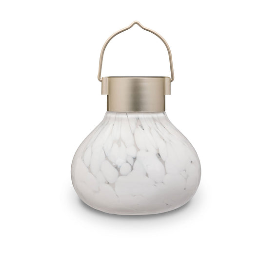 Periwinkle solar tea lanterns by Allsop Home & Garden with 5-inch handblown glass, ideal for outdoor decor and ambient lighting.