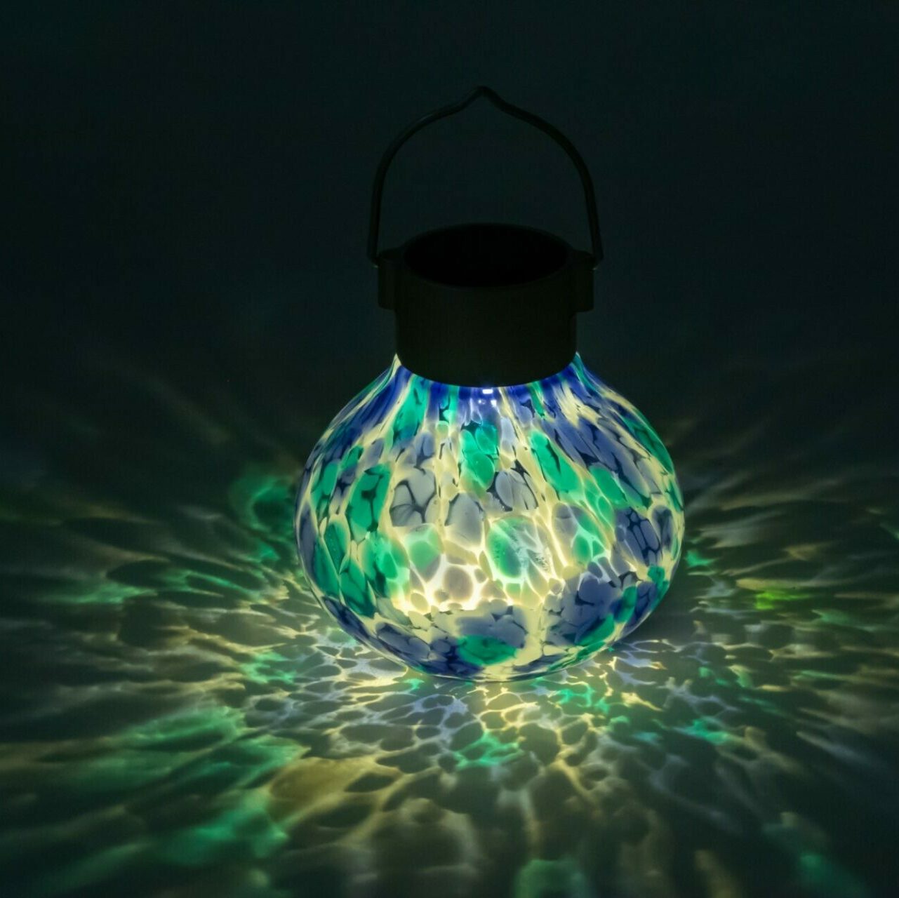 Periwinkle solar tea lantern by Allsop Home & Garden with 5-inch handblown glass, perfect for outdoor garden decor.