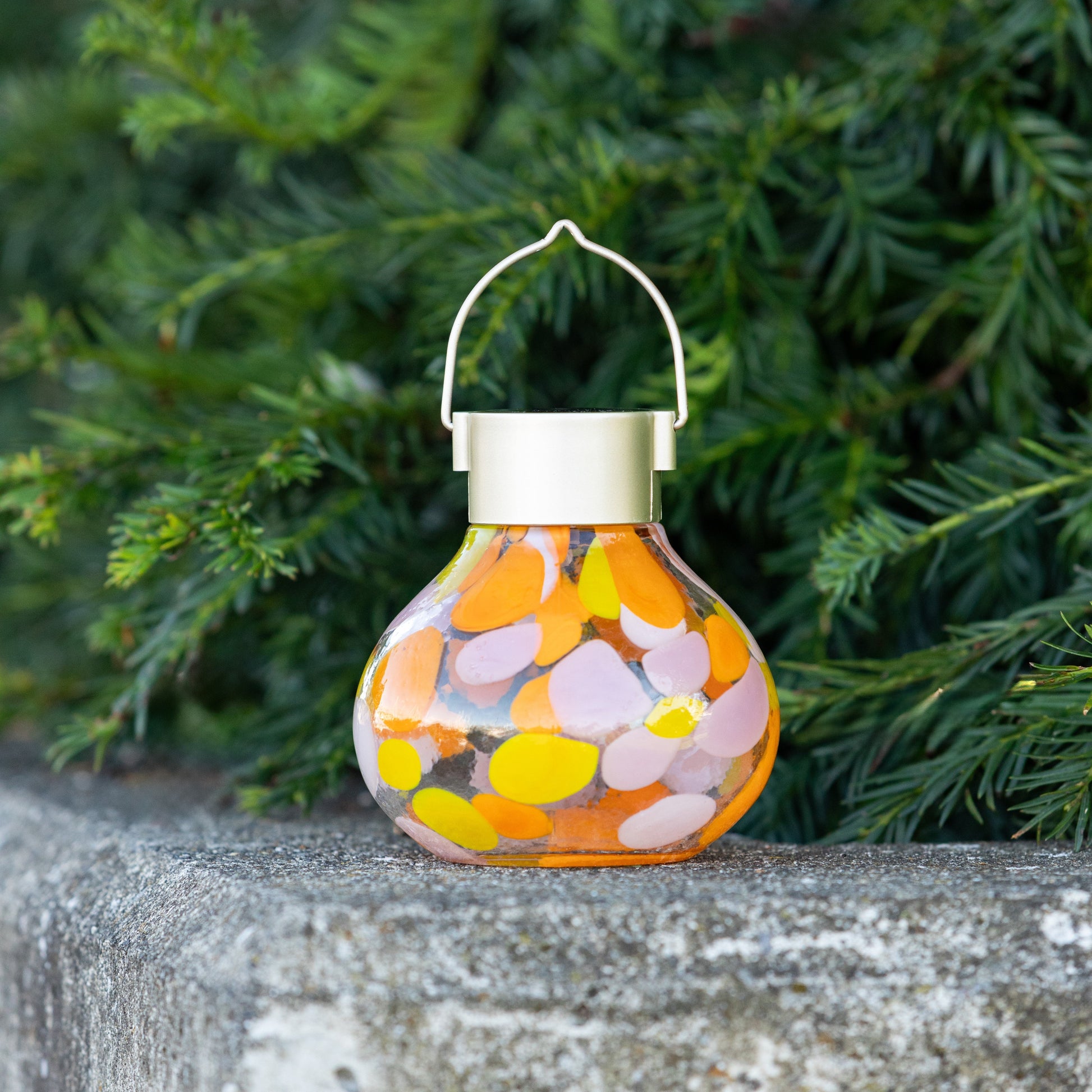 Periwinkle solar tea lanterns by Allsop Home & Garden, 5-inch handblown glass lanterns with a decorative design.