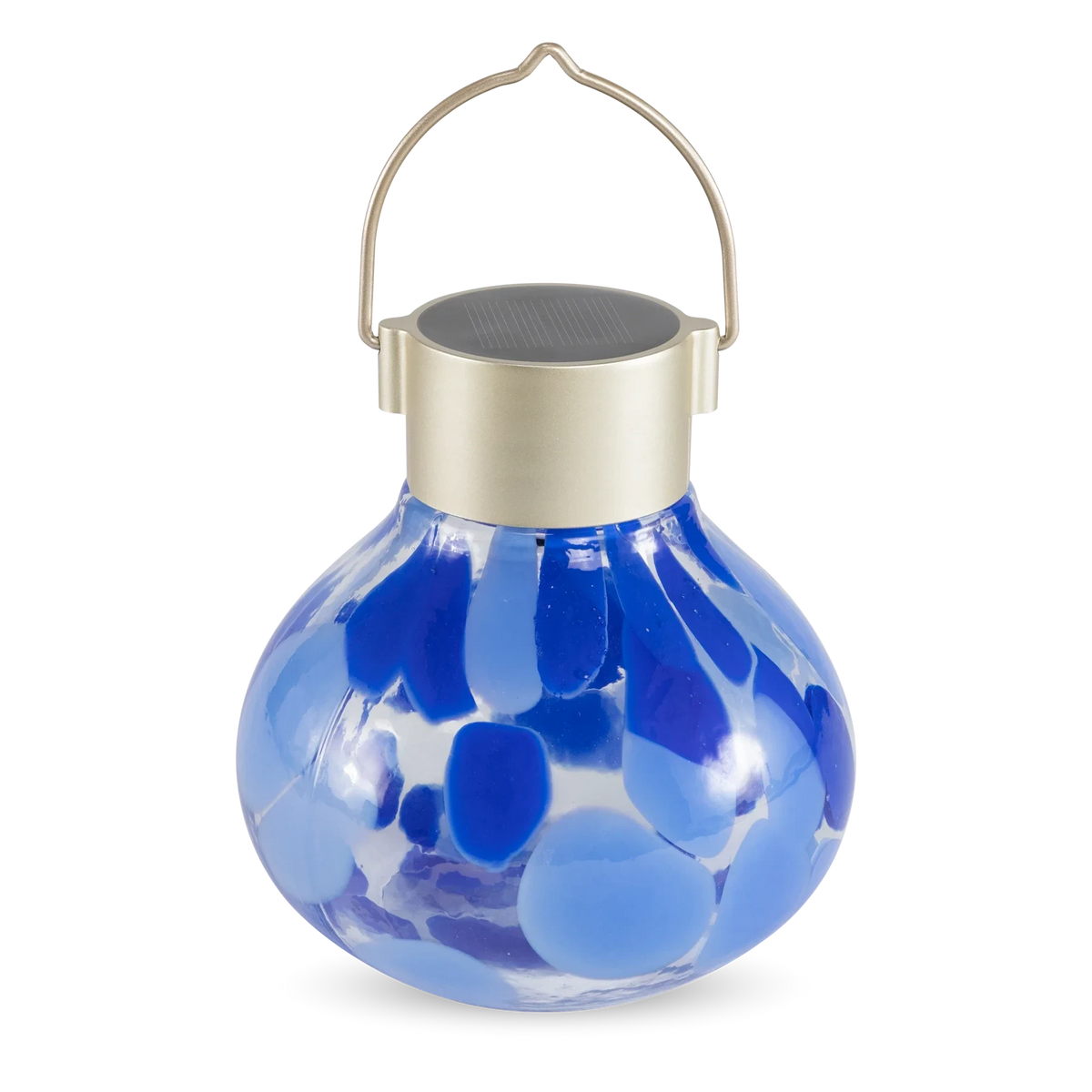 Periwinkle solar tea lanterns by Allsop Home & Garden, 5-inch handblown glass lanterns with solar-powered lighting.