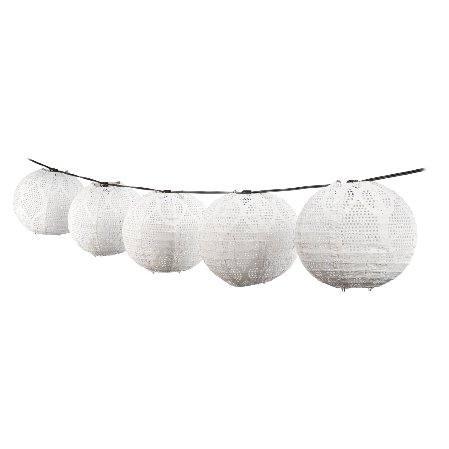 Five 8-inch globe string light shades by Allsop Home & Garden, showcasing transparent glass globes for outdoor or indoor use.