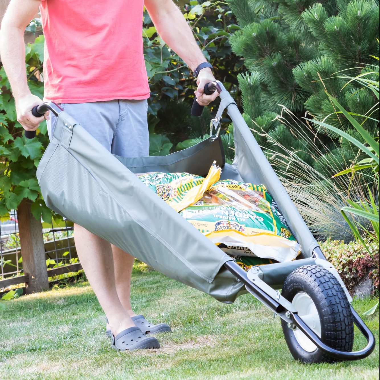 Allsop Home & Garden WheelEasy foldable garden cart wheelbarrow with sturdy handles and large wheels for easy outdoor hauling.