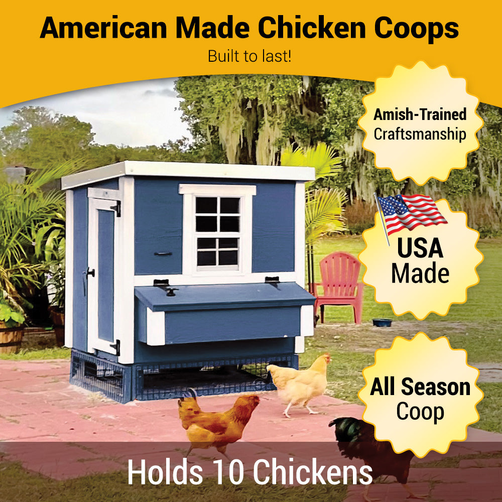 OverEZ Medium Chicken Coop for up to 10 chickens, featuring sturdy wood construction and a spacious design for backyard poultry.