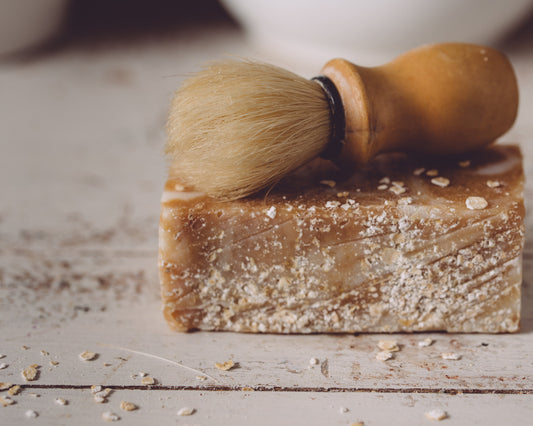 Organic handmade soap from Sweet Harvest Farms with natural ingredients and a rustic appearance, perfect for gentle skincare.