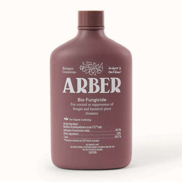 Organic Bio Fungicide by Arber, showing the product container with label and natural ingredients, suitable for plant protection.