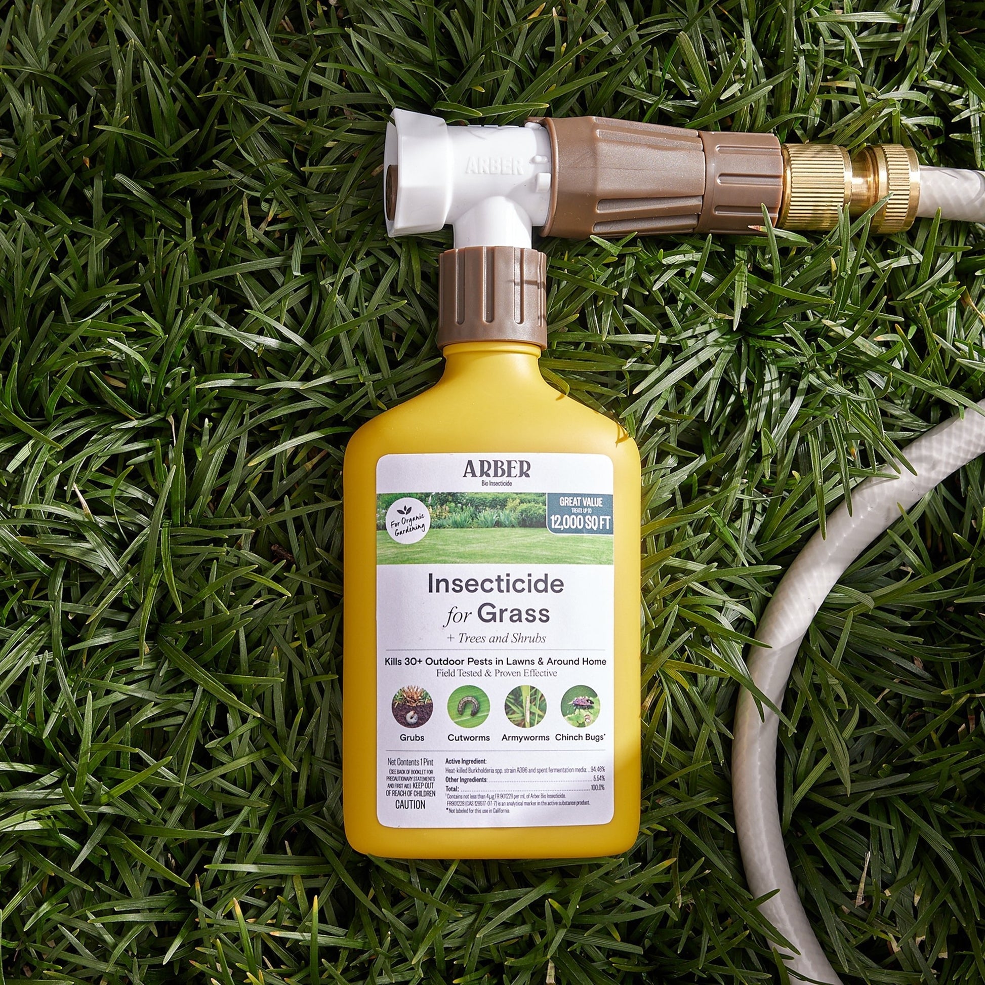 Organic insecticide spray by Arber for protecting grass, trees, and shrubs from pests and insect damage.