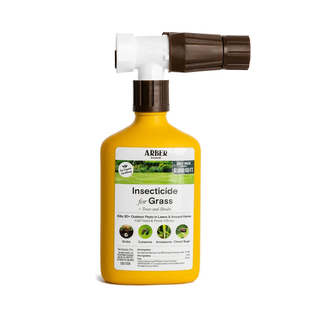 Organic insecticide by Arber designed for grass, trees, and shrubs to protect plants from pests naturally.