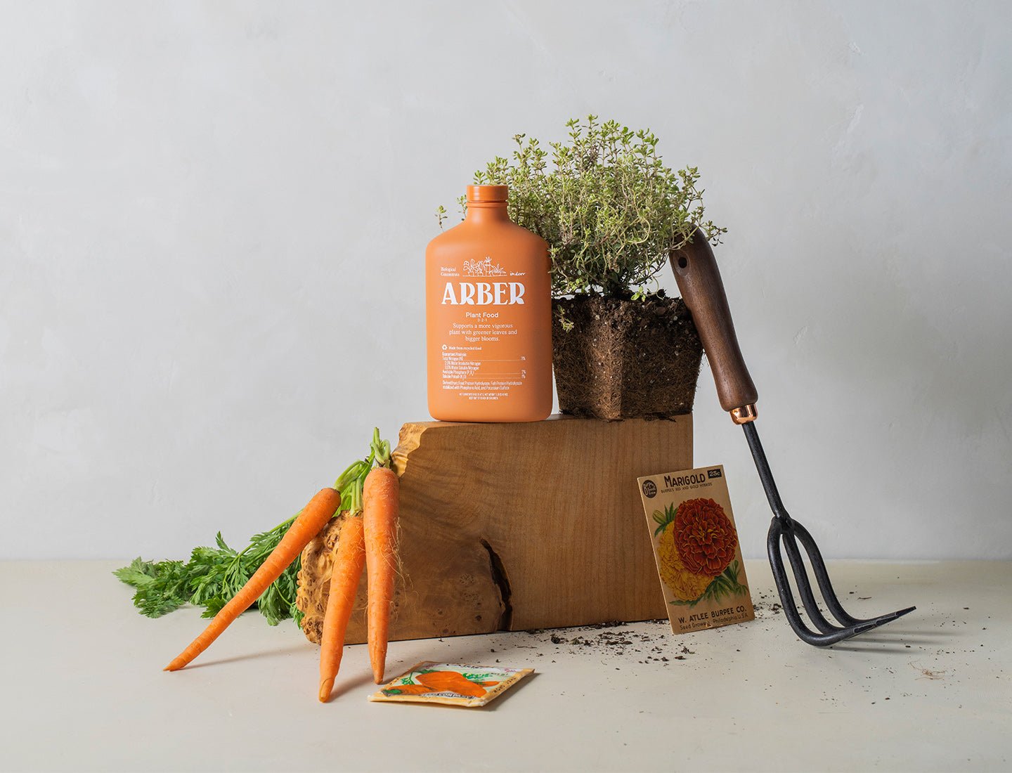 Organic plant food by Arber, showing a bag of natural fertilizer for healthy, thriving indoor and outdoor plants.