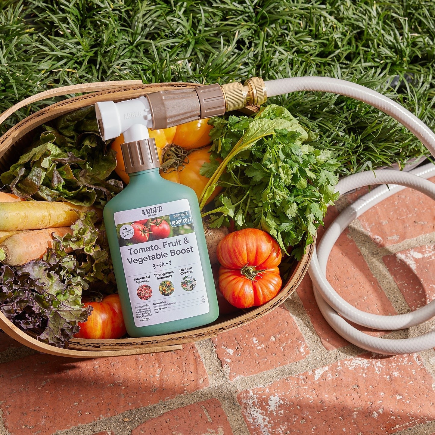 Organic tomato, fruit, and vegetable boost by Arber, featuring fresh, vibrant produce for healthy nutrition.