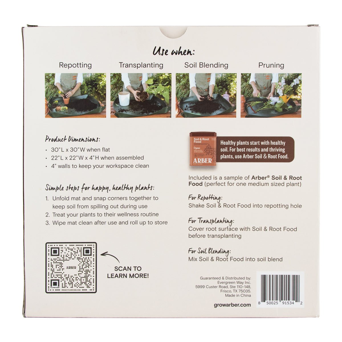 Arber repotting mat in gray with measuring grid for plant repotting and gardening tasks on a work surface.