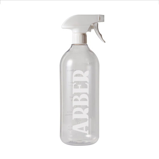 Arber spray bottle with clear plastic body and adjustable nozzle, ideal for cleaning or gardening tasks.