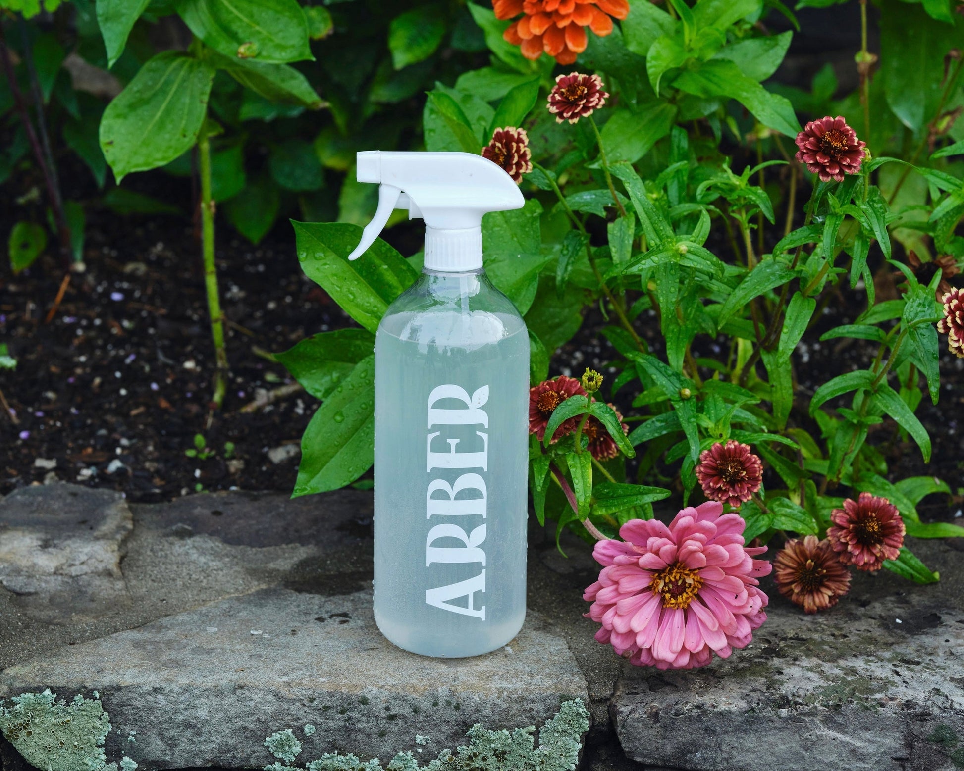 Arber spray bottle with clear plastic body and trigger nozzle for cleaning or gardening use