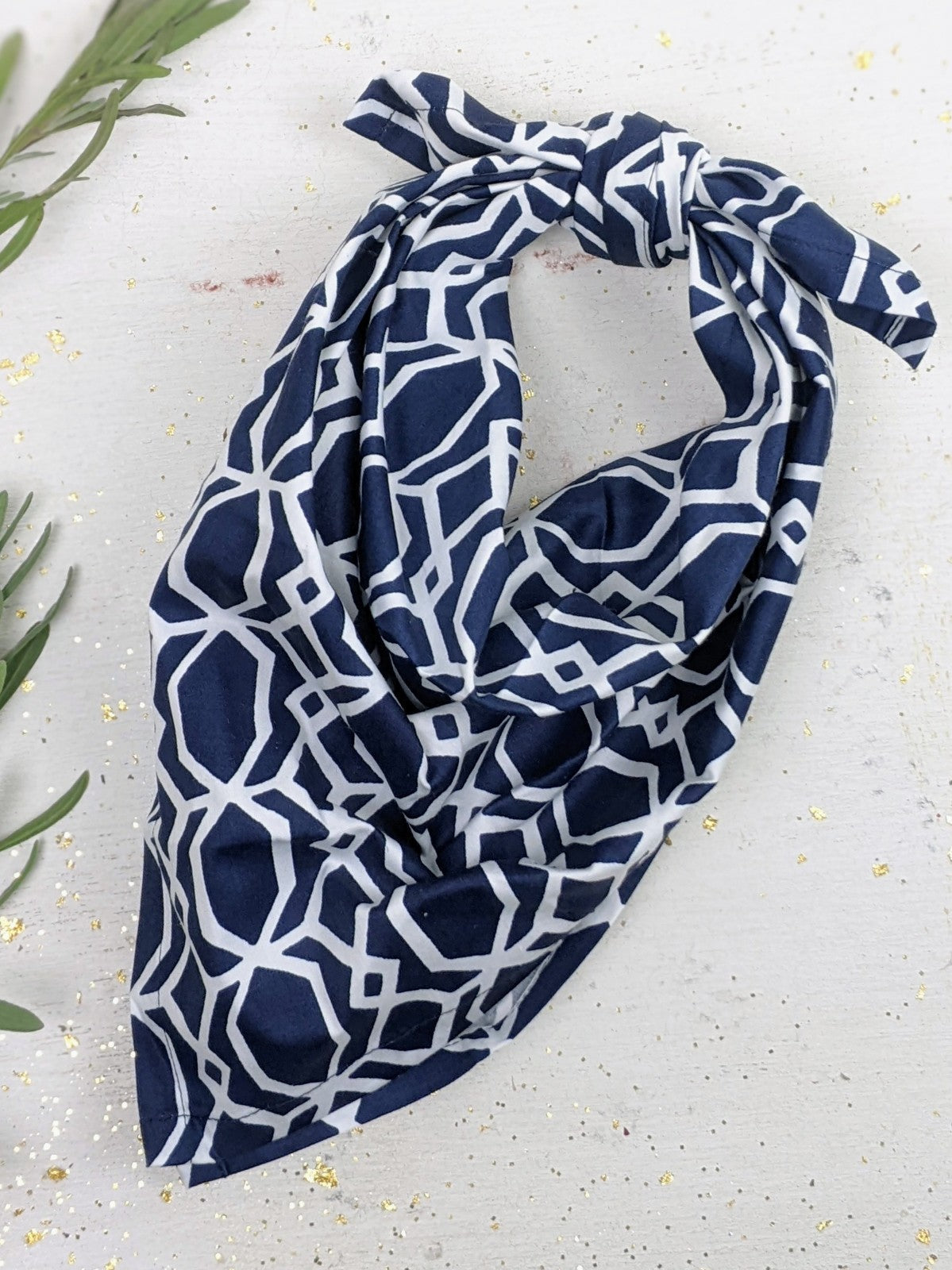Navy organic cotton bandana by Ash & Rose featuring a classic square design with soft, breathable fabric.