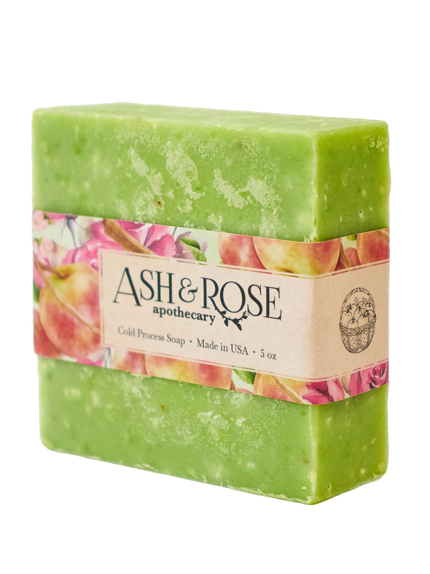 Ash & Rose Apple Rose Soap Scrub Bar, natural bar soap with rose scent and exfoliating texture, shown in the image.