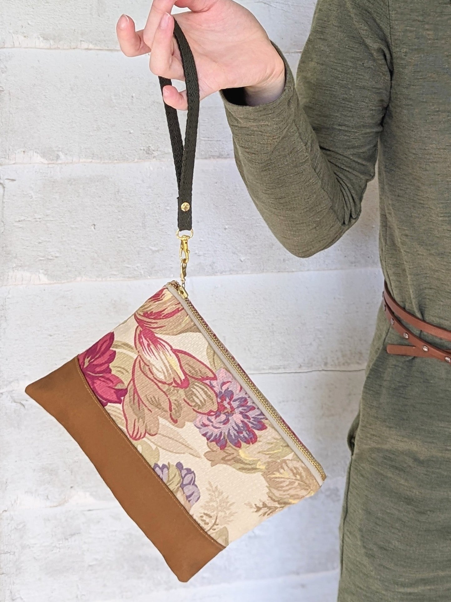 Dusty blue Ash & Rose antique roses handbag with elegant floral embroidery and structured leather design.