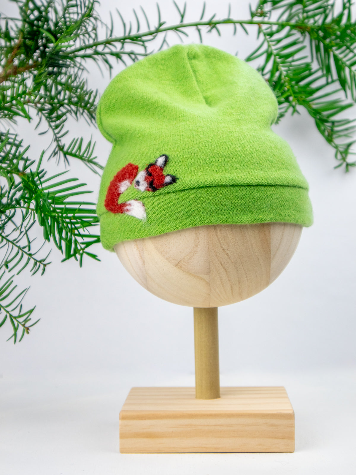 Lavender toddler cashmere hat with a sleeping fox design by Ash & Rose, soft and cozy for little ones.