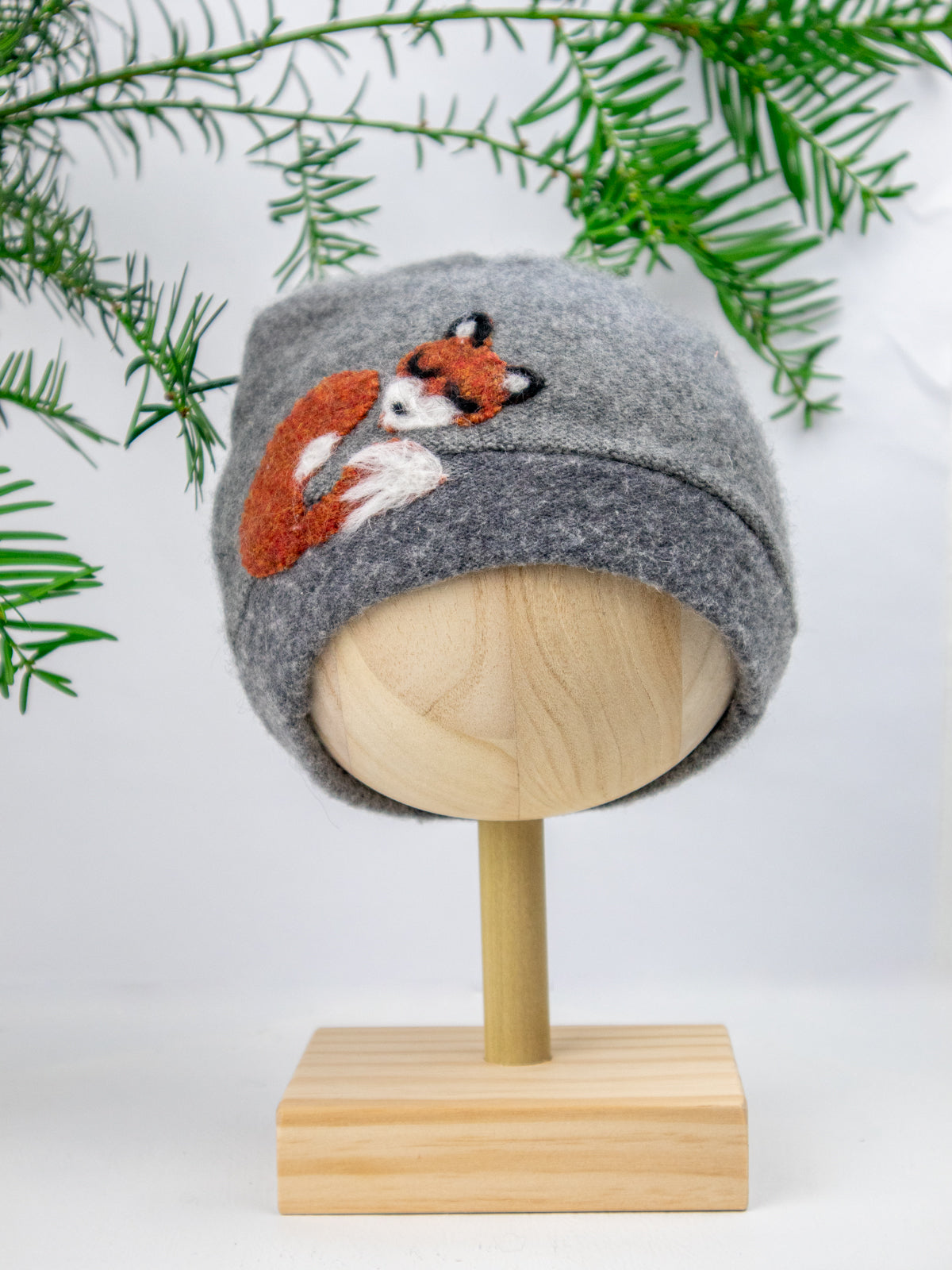 Child's Ash & Rose Sleeping Fox Cashmere Hat in sky blue, soft knit with fox face design, perfect for cozy winter wear.