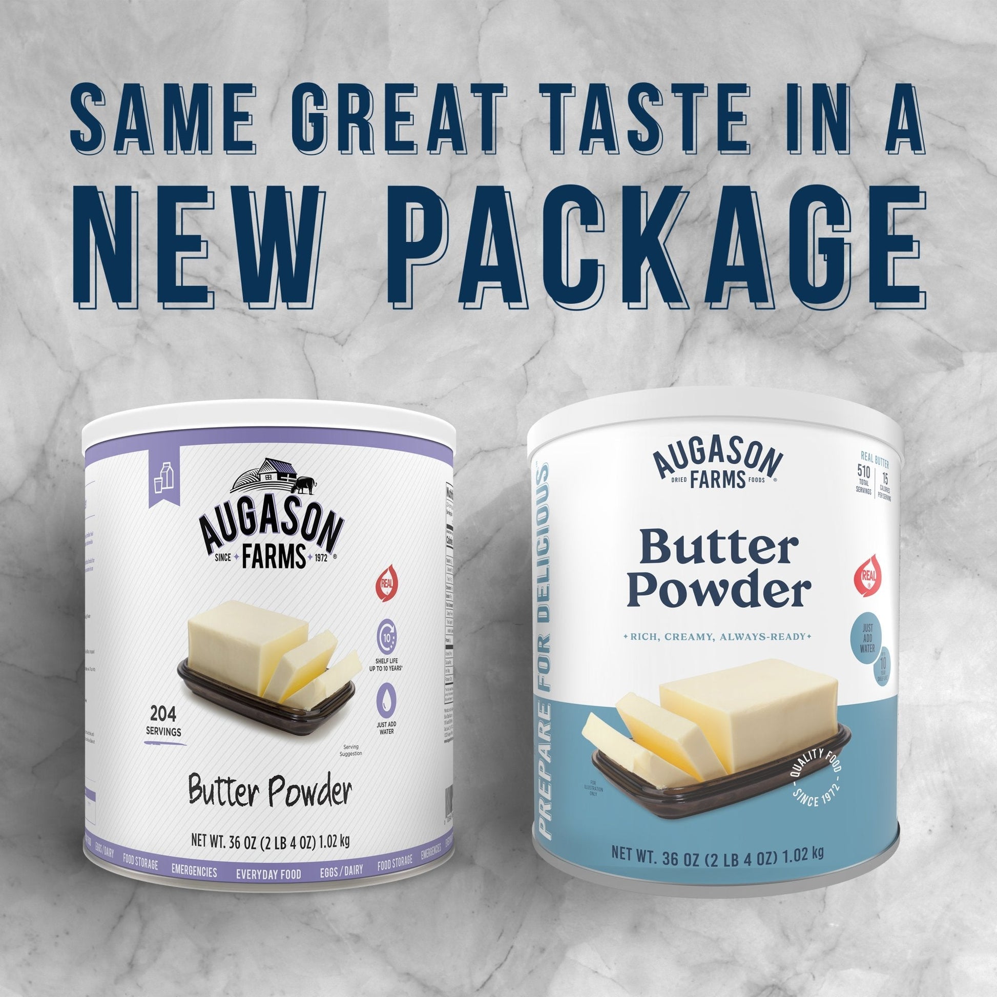 Augason Farms butter powder can with 510 servings, a durable container of powdered butter for butters and spreads.