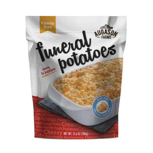 Augason Farms Funeral Potatoes Pouch with cheesy potato casserole for 12 servings, ready-to-make savory potato dish in a pouch