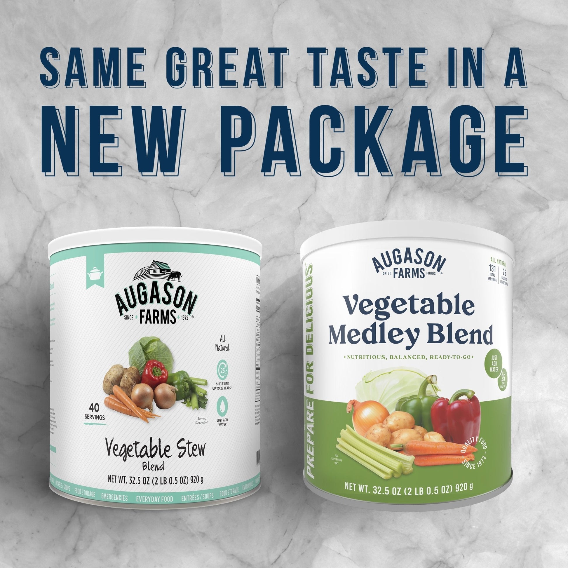 Canned vegetable medley blend by Augason Farms, featuring colorful mixed vegetables in a can for long-term storage.