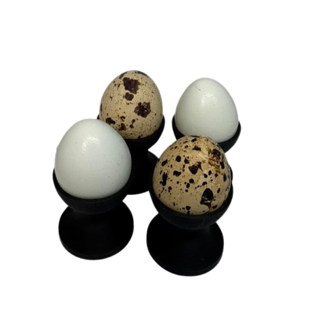 Set of four mini quail egg cups from Quailz by Undique LLC, featuring small, decorative holders for serving quail eggs.