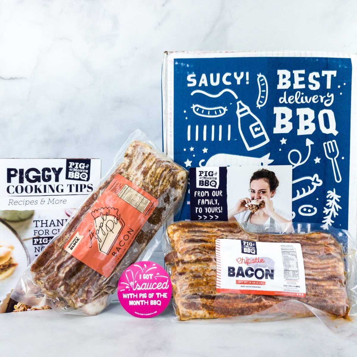 Two pounds of small-batch Bacon from Pig of the Month BBQ, perfect for bacon lovers in this bacon of the month club delivery.