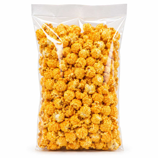 Bacon Cheddar Popcorn from HR Poppin' Snacks in a 3.5 oz bag, featuring crispy bacon pieces and sharp cheddar cheese flavor.
