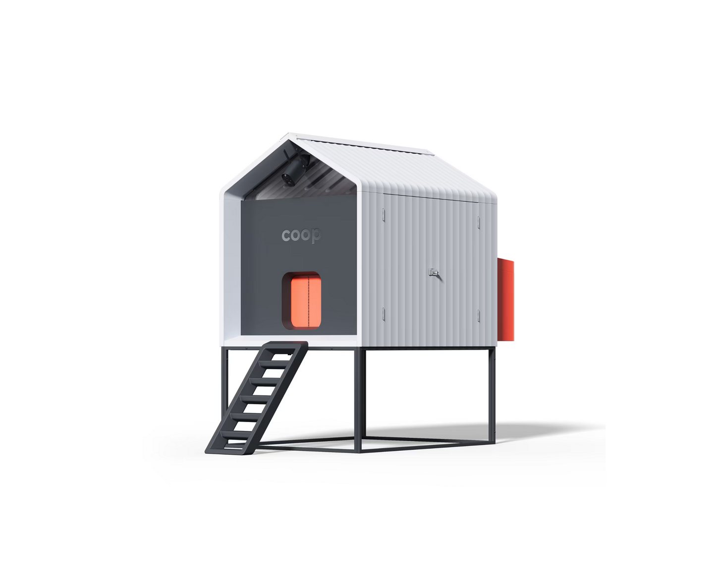 Smart Coop with steel run for chickens, featuring a sturdy coop base and free chicks in the image.