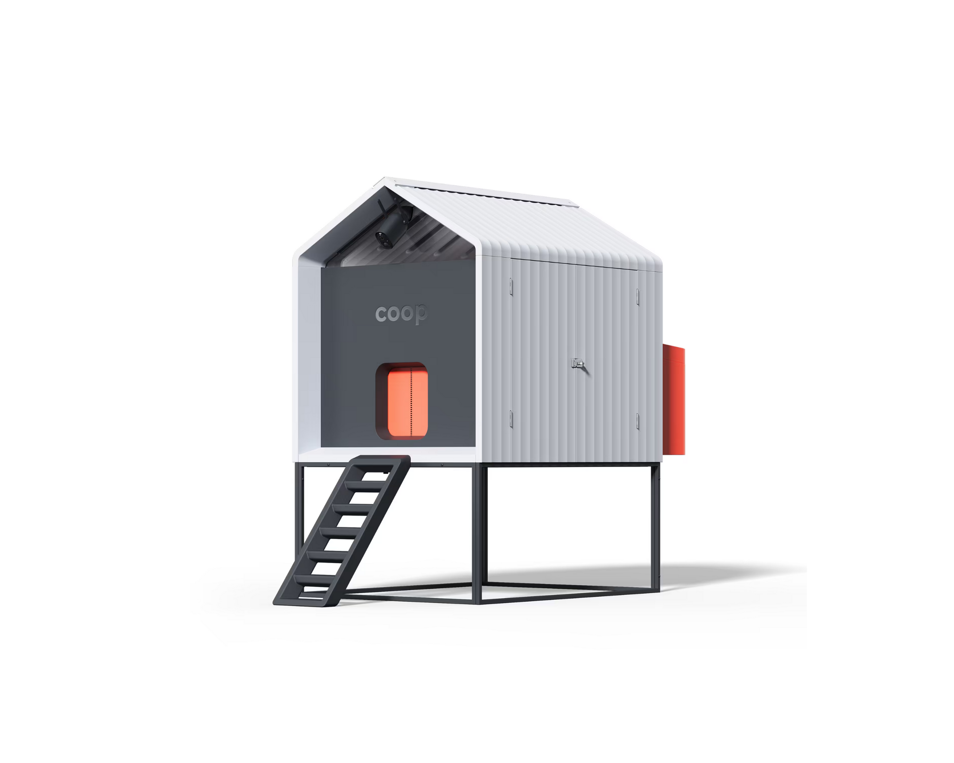 Smart Coop with steel run for chickens, featuring a sturdy coop base and free chicks in the image.